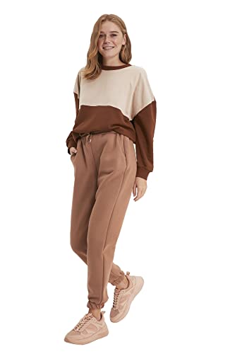 Trendyol Damskie spodnie dresowe z normalnym stanem, luźne, jasnobrązowe, XS, jasnobrązowy, XS