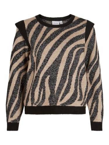 Vila Damski sweter z dzianiny Visparkle L/S Glitter Knit Top, brązowy, XS