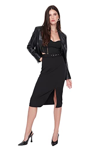 TRENDYOL Women's damska spódnica ołówkowa midi Shift tkanina tkana spódnica Skirt, czarna, 42, Schwarz, 42
