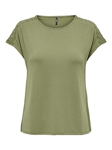 ONLY Women's ONLTHEA S/S LACE Mix TOP JRS T-Shirt, Martini Olive, XS, martini oliwka, XS