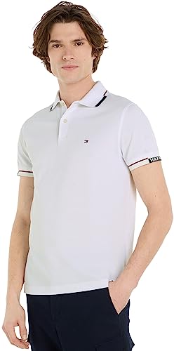Tommy Hilfiger Męska koszulka polo Hilfiger Cuff Slim Fit Polo S/S, biały, XXL