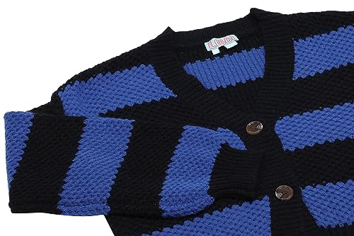 Libbi Damski kardigan w paski z długim rękawem z dekoltem w serek akryl czarny królewski błękit rozmiar XS/S, czarny królewski błękit, XS