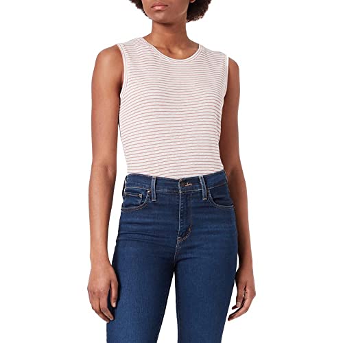 TOM TAILOR Damski Basic lniany tank top 1031204, 29548 - Nude Offwhite Thin Stripe, L