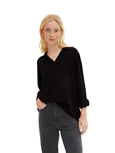 TOM TAILOR Denim Damski bluzka z dekoltem w serek 1034534, 14482 - Deep Black, S