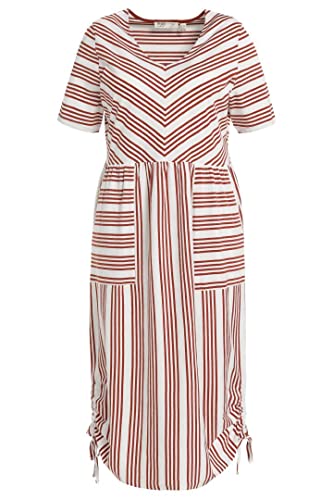 Ulla Popken Damska sukienka midi w paski, dekolt w serek, pół rękawów, bawełna ekologiczna, terakota, 50/52