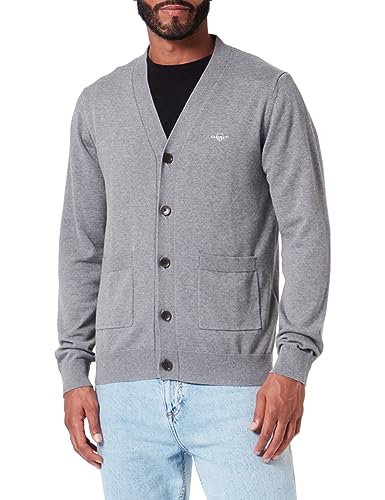GANT Męska kurtka z dzianiny Classic Cotton V-Cardigan, ciemnoszary melanż, standardowy, ciemnoszary melanż, XL