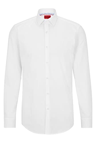 HUGO Męska koszula Koey Slim-Fit z łatwej do prasowania bawełnianej popeliny, Open White199., 37
