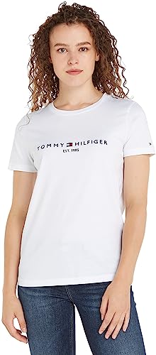 Tommy Hilfiger Damska koszulka Heritage Hilfiger C-Nk Reg S/S dzianinowe topy, biała, XXS