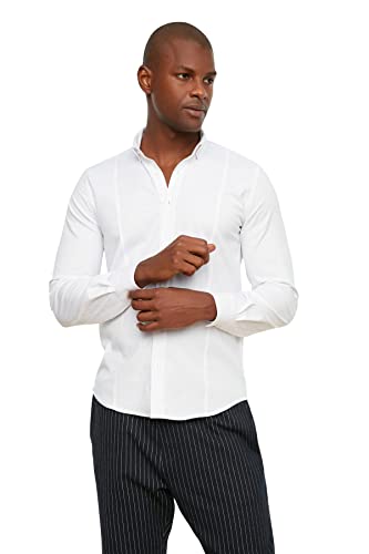Trendyol Męska koszula z białą guzikami Collar Slim Fit, biały, L