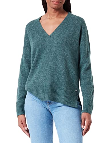 TOM TAILOR Denim Damski Sweter Basic z dekoltem w serek 1033309, 30358 - Green Dust Melange, XS