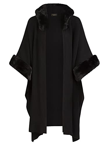 APART Fashion Damski płaszcz z dzianiny Apart z obszyciem sztucznego futra kardigan sweter, czarny, S