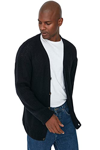 Trendyol Męski podstawowy kardigan oversize z dekoltem w serek, granatowy, L