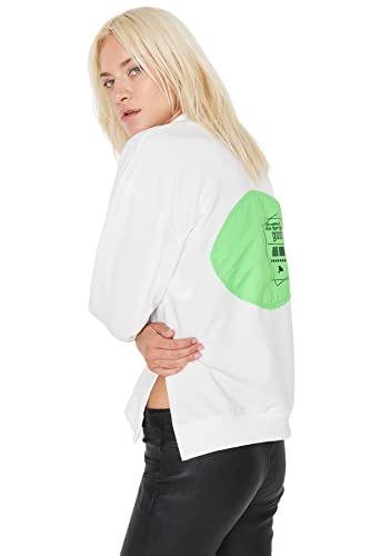 TRENDYOL Damska bluza Crew Neck with Slogan Regular, écru, XS