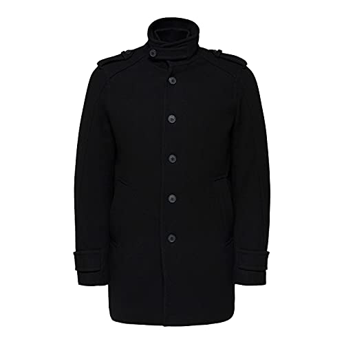SELECTED HOMME BLACK Męski płaszcz Slhnoah W Coat B, Black/Pattern:twill, M
