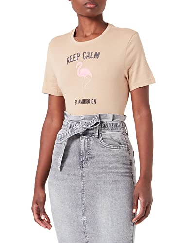 ONLY Women's ONLKITA REG S/S Flamingle TOP Box JRS T-Shirt, Nomad/Print:Flamingo, S