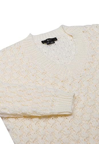 faina Damski sweter z dekoltem w serek i wyciętą dzianiną WOLLBIAŁY rozmiar XS/S, biały (wollweiss), XS