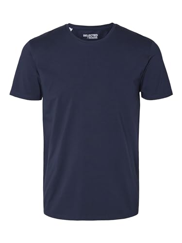 SLHNEWPIMA koszulka męska Selected Basic, jednokolorowa, okrągły dekolt, krótki rękaw, dżersej, rozciągliwa bawełna, niebieski (navy Blazernavy Blazer), L