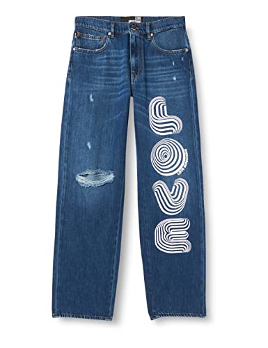 Love Moschino Spodnie damskie, Ciemny niebieski dżins, 33