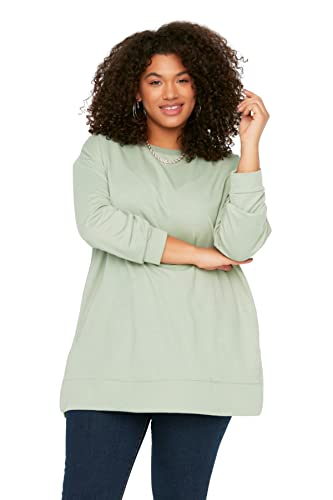 Trendyol Damska bluza plus size regularny krój podstawowy okrągły dekolt dzianina plus size, miętowa, 4XL, Miętowy