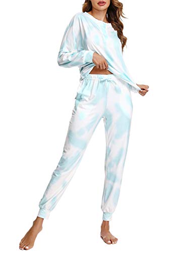 Doaraha piżama damska zima bawełna długi krawat 2 szt. Koszule Nocne Dekolt Znakomity Sexy i Comfort S-XXL, Niebieski, M