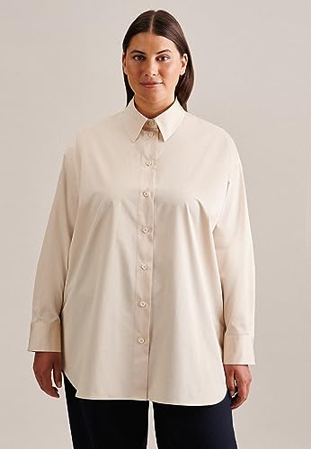 Seidensticker Damska bluzka - modna bluzka - Curvy Fit - kołnierz koszuli - długi rękaw - stretch - mieszanka bawełny, beżowy, 52