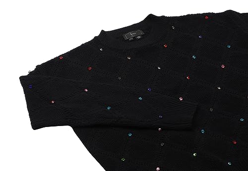 faina Damski sweter z dzianiny z wzorem w kratkę, czarny, rozmiar XS/S, czarny, XL