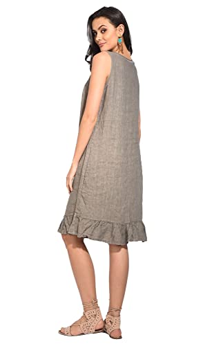 Sukienka damska 100% lniana Made in Italy, długa sukienka z dekoltem w serek z kwiatowym nadrukiem, satyna, rozmiar: M, Satyna, M