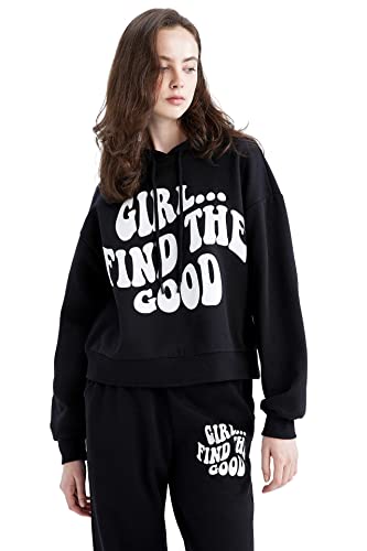 DeFacto Sweter z długim rękawem damski - okrągły dekolt bluza damska (czarny, XL), czarny, XL