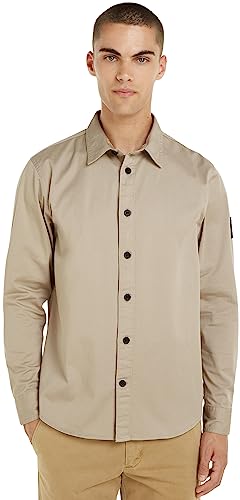 Calvin Klein Jeans Męska koszula Monologo Badge Relaxed Casual, Plaza Taupe, XL