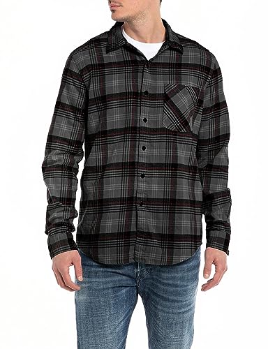 Replay Koszula męska regular fit, 050 Dk Grey/Black/Red/Lt Grey, 3XL