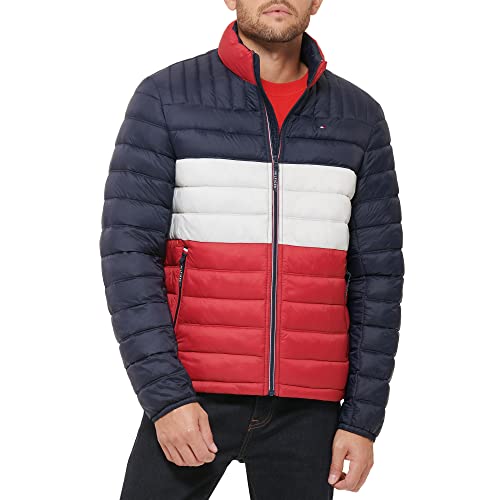 Tommy Hilfiger Męska kurtka puchowa Ultra Loft z możliwością chowania puchu, północ/biały/czerwony z naszywką, L