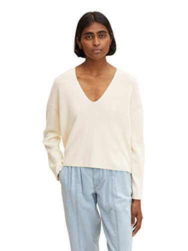 TOM TAILOR Damski Sweter z dzianiny o prążkowanej strukturze 1032760, 28130 - Soft Buttercream, M