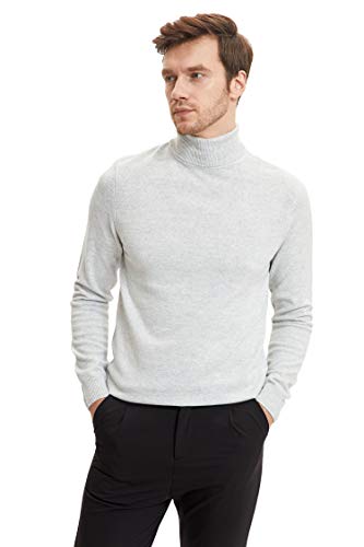 DeFacto Męski sweter z dzianiny z długim rękawem okrągły dekolt - slim fit sweter dla mężczyzn topy (LT.Grey Melange,XL), szary melanż, XL