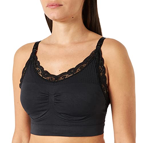 Noppies Damski bezszwowy biustonosz do karmienia koronka pełne zakrycie, Czarny - P090, 80