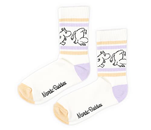 Moomintroll Retro Ladies Moomin Socks skarpety męskie, biały, fioletowy i brzoskwiniowy, 36-42