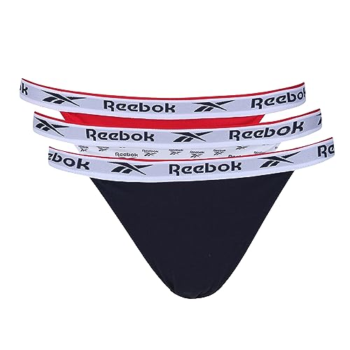 Reebok Damskie majtki stringi w kolorze granatowym/nadrukowym/czerwonym | wygodna bawełna i ściągacz w talii z mikrofibry - zestaw 3 sztuk, Vector Navy/White Print/Vector Red, S