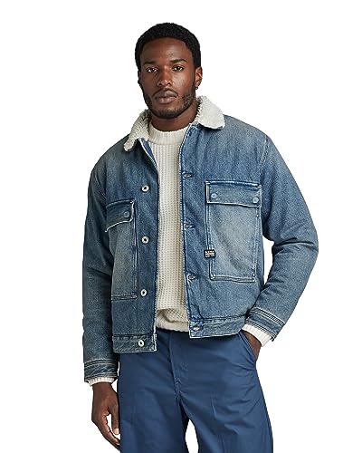 G-STAR RAW Męska kurtka Utility Flap Pocket Sherpa Denim, Niebieski (D23595-D436-G129 antique faded blue agave), L