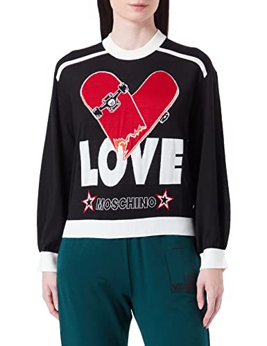 Love Moschino Damski sweter slim fit z długim rękawem, czerwony czarny (Red Black), 44