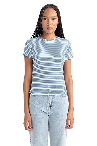 DeFacto Damska koszulka – klasyczna koszulka basic dla kobiet – wygodna koszulka dla kobiet, niebieski (Royal Blue), XS