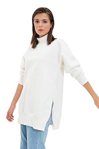 Trendyol Damska bluza oversize z dzianiny z wysokim dekoltem, Ecru, M