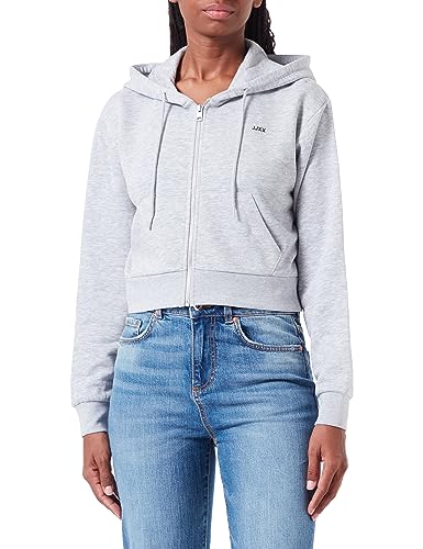 JACK&JONES Damska bluza z kapturem JXABBIE REG LS Every Zip Hood SWT NOOS, jasnoszary melanż/nadruk: Black JJXX logo, S, Jasnoszary melanż/nadruk: czarne logo Jjxx, S