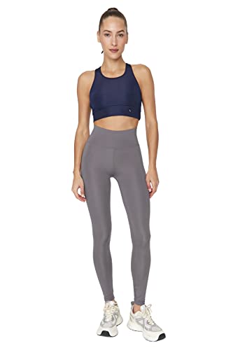 Trendyol Damskie legginsy sportowe z wysokim stanem, obcisłe dopasowanie, pełnowymiarowe legginsy sportowe, Srebrny, Large