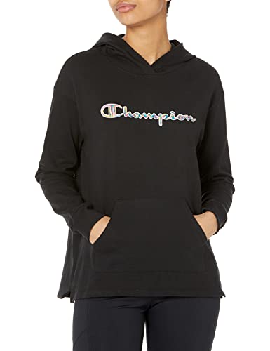 Champion Damska bluza z kapturem, średniej ciężkości, z nadrukiem graficznym, czarna-586fta, rozmiar L