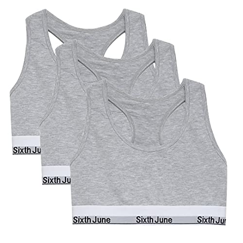 Sixth June - Zestaw 3 biustonoszy sportowych dla kobiet - Elastyczna taśma - Slim Fit - 95% bawełna, 5% elastan, Szary, XS