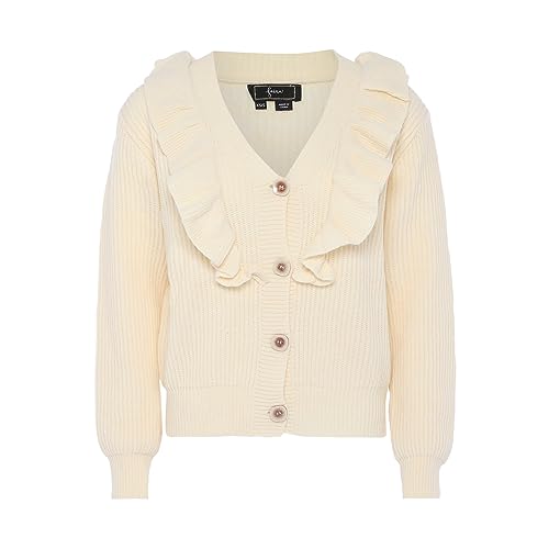 faina Damski rozdwajany drewniany brzeg uszu dekolt w serek modny kardigan akryl Wełna BIAŁA rozmiar XL/XXL, biały (wollweiss), XL