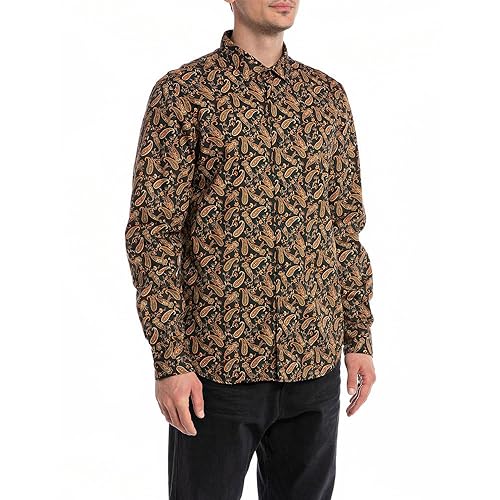 Replay koszula męska, 010 Black/Orange Paisley, XL