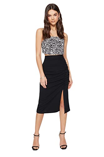 Trendyol FeMan Spódnica ołówkowa Regular Fit Spódnica dzianinowa, czarna, XL, Czarny, XL