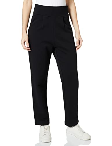 Moschino Damskie spodnie z bawełny polarowej z Golden Love Patch On Back Waist Belt Casual Pants, czarny, 40 PL