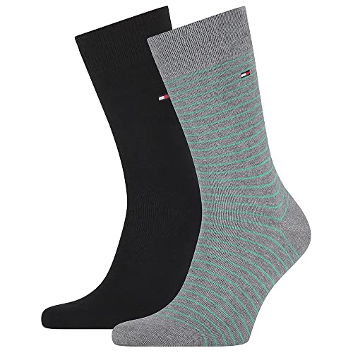Tommy Hilfiger Męskie skarpetki Small Stripe Classic (2 sztuki), szary melanż/zielony, 39 EU