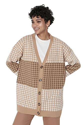 Trendyol Damskie skromne regularne podstawowe dzianina z dekoltem w serek skromne kardigany, Wielbłądzi, M